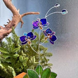 Stained glass Orchid flower ???Indigo iridescent???, Suncatcher flower 3D, plant, Wedding Christmas Gift , Outdoor decor