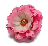 5 inch Double Peony Variegated Pink White Silk Flower Hair Clip Handmade Prom