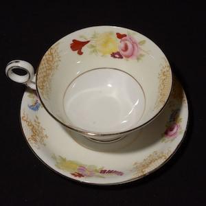 Radfords Fenton Teacup and Saucer set Gold Rimmed England Samuel Radford handpainted vintage bone china floral bouquet rose 6769B