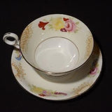 Radfords Fenton Teacup and Saucer set Gold Rimmed England Samuel Radford handpainted vintage bone china floral bouquet rose 6769B