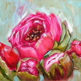 Flowers Oil Painting Original Art Pink Flower Decor Kitchen Wall Art Floral Painting
