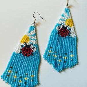 Lady Bug Beaded Fringe Earrings
