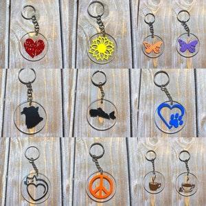 Vinyl Designed Acrylic Keychains | Hearts | Sunflowers | Peace Symbols | Nova Scotia | New Brunswick | & more!