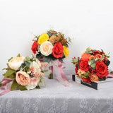 Red Bouquet,Orange Blush Peony Bridal Bouquet,Bridesmaids Bouquet,Fall Wedding Bouquet,Boho Rustic Bouquet,Artificial Wedding Flower Bouquet