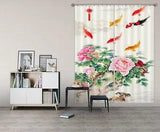 3D Peony Flower Goldfish ZHUA1494 Photo Curtain Window Blockout Fabric Amy 2023
