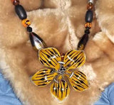 Chico's Tiger Lily Flower Necklace Multi Color 17" Enamel & Rhinestones