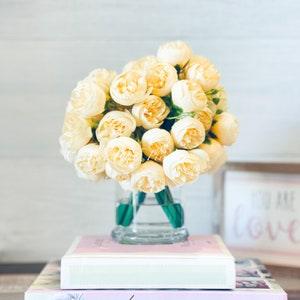 Yellow 54 Smaller Head Peonies, Centerpiece, Faux Flower Arrangement | French Country | Arrangement in Clear Glass Vase | Modern Style