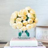Yellow 54 Smaller Head Peonies, Centerpiece, Faux Flower Arrangement | French Country | Arrangement in Clear Glass Vase | Modern Style