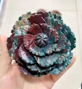 1PC Natural ocean jasper peony flower carved quartz crystal Reiki random