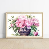 Watercolor Pink Peony Bouquet in Vintage Vase, Peonies Art, Roman Vase, Vintage Decor, Rose Bouquet, Botanical Print, Tudor Decor