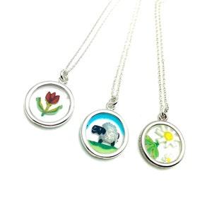 GOOD LUCK CHARMS red tulip, lamb, daisy, spring easter charm murine pendant coin mosaic pendant