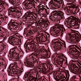 Burgundy Rosette Fabric 3D Floral Fabric By The Yard, Peony Bouquet Fabric on Mesh, 3D Rosette Satin Fabric Wedding Decor.