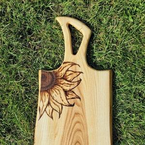 Sunflower Live Edge Mountain Ash Charcuterie Board with Handcarved Handle