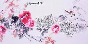 100% ORIGINAL ASIAN ART CHINESE WATERCOLOR PAINTING-Birds lover&Peony flowers