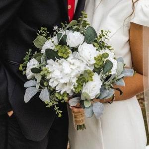White wedding bouquet, hydrangea premium white roses & greenery bridal bouquet, wedding bouquet, eucalyptus sage bridesmaid flowers