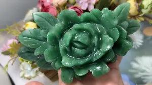 NEW LISTING1PC Natural Green Aventurine Quartz Carved Peony Flower Skull Crystal Reiki gift