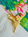 Givenchy Vintage 1980s Large Lily Of The Valley White Bell Flower, Leaf Brooch