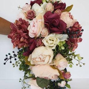 Wine and Blush Bridal Bouquet Set, Burgundy and Navy Wedding Fake Flowers, Spring Wedding, Blush Peony, Mauve, Ballet Pink, Merlot, Chianti