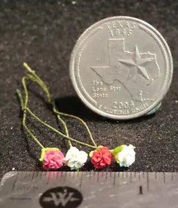 4 Half Open Carnation Red Pink White Flower Garden Floral :12 Miniature #0832