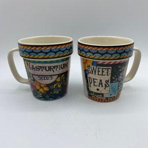 Vintage Garden Lover Mugs, Nasturtium Seeds and Sweet Peas Flower Mugs, Stanley Papel Gift Craft