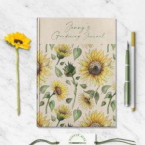 Sunflower Personalized Garden Notebook Custom Flower Growing Journal Customized Name Notebook Botanical Outdoor Travel Journal Floral Book