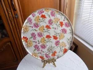 ERPHILA Art Pottery Made in Germany 11 1/4" Cake Plate Multi Floral Carnations