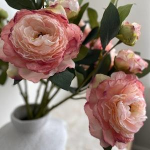 Dried Look Huge Peony with 2 Buds Stem - High Quality Artificial Flower / Centerpiece / DIY Floral / Wedding / Home Decoration / Gift / Pink