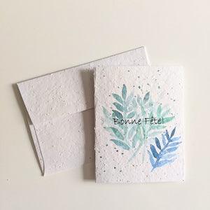 Happy birthday, watercolor leafs on plantable seed paper or watercolor white paper, happy birthday card, friendship card