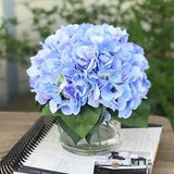 Artificial Decor Silk Hydrangea Flower Arrangement in Clear Vase with Faux Water