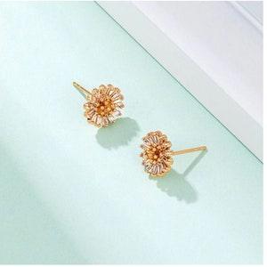 Daisy Studs, Flower Studs Gold Color 18K Cubic Zircon