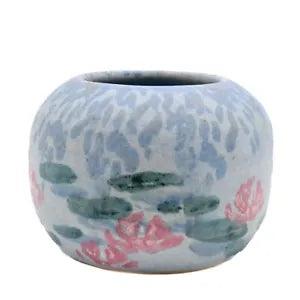 Wynn Works Pottery Ceramic Vase Bowl Lily Pads Lotus Flowers Made in Wales