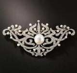 2Ct Round Cut Moissanite & Pearl Lily flower Brooch Pin 14K Two Tone Gold Plated