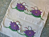 2 Large Cannon Vintage pillow cases with embroidered water lilies. Collectible.