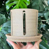 Unglazed Beige Ceramic Stoneware Orchid Plant Pot with Holes and Optional Matching Saucer