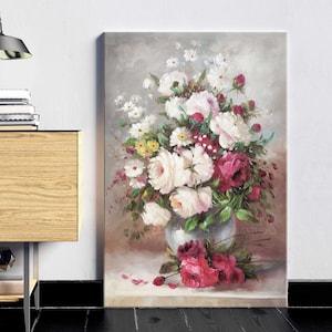 Large Wall Art Original Peony Flower Painting on Canvas White Pink Peonies Floral Bouquet Wall Decor Art Custom New Year Gift 24"x36"