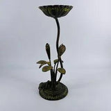 Candle Stick Holder Water Lily Pad Brass Metal Patina Flower Frog Leaves Barn