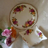 Cottage Rose Bone China - small plate & square Bowl - scroll down for item details/shipping