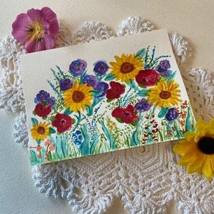 Garden Flowers Original Watercolour Painting Handmade Card Flower Art Ready To Frame Birthday Card Get Well Thank You Gift For Gardener