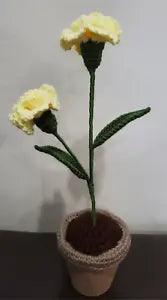 Carnation Yellow Flower Handmade Crochet Amigurumi Plant Pot Knitting Deco Gift