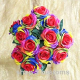 18 Stem Artificial Silk Rainbow Rose Flower Bush Bouquet For DIY any Arrangement Home Decor Wedding Party Celebration