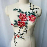 Peony Flower Embroidered Lace Fabric Tree Branch Gown Appliques Sew Patch Dress