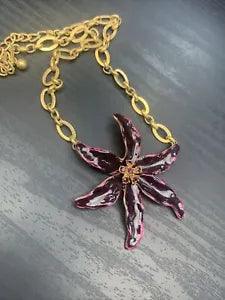 New ListingVntage Kenneth Jay Lane Purple Lily Necklace Enamel Rhinestone Gold Chain  20???