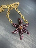 New ListingVntage Kenneth Jay Lane Purple Lily Necklace Enamel Rhinestone Gold Chain  20???