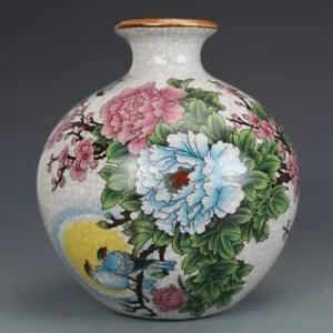 6.3" China Qing Famille Rose Porcelain Peony Flower Plum Blossom Animal Bird Pot