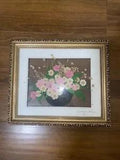 Vintage Wall Art Dried Pressed Flowers - Metal Framed And Signed - 12in x 13in