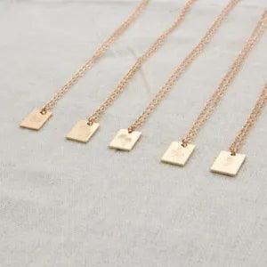 Rectangle Floral Necklace Birth Flower Pendant Gold Silver Color Charm Necklaces