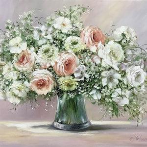 Custom Wedding Bouquet Oil Painting Original Commission Flower Bouquet Painting Parents Wedding Gift Drawing Flowers in Vase Painting Canvas