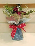Twelve Real Air Dried Roses Flowers Red Rustic Bouquet w/ Greenery NEW)