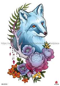 hand chest face white fox peony flower big 8.25" temporary tattoo