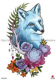 hand chest face white fox peony flower big 8.25" temporary tattoo